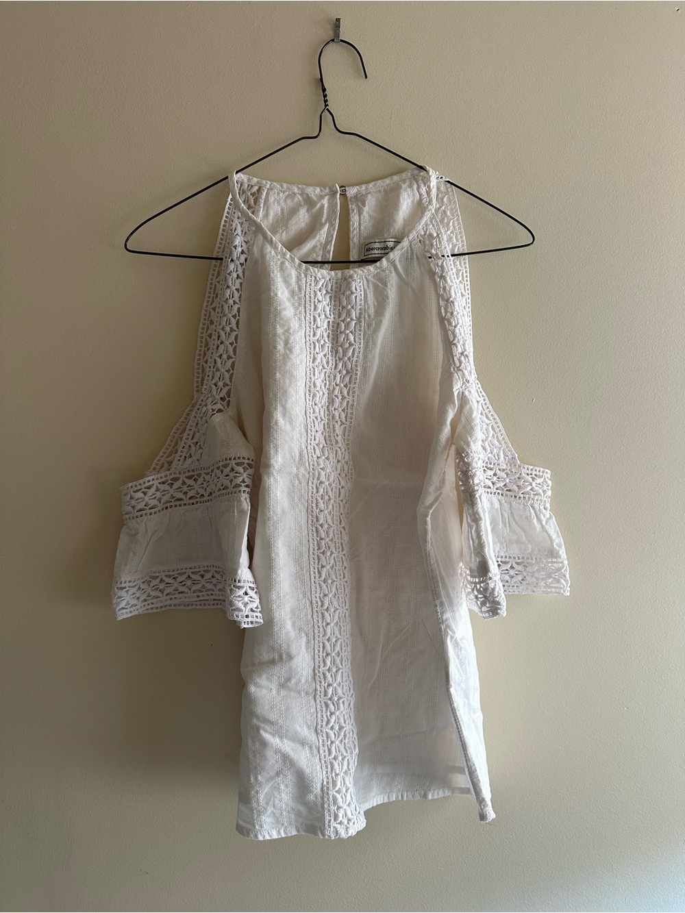 Abercrombie & Fitch Cream Crochet Cold-Shoulder Tunic
